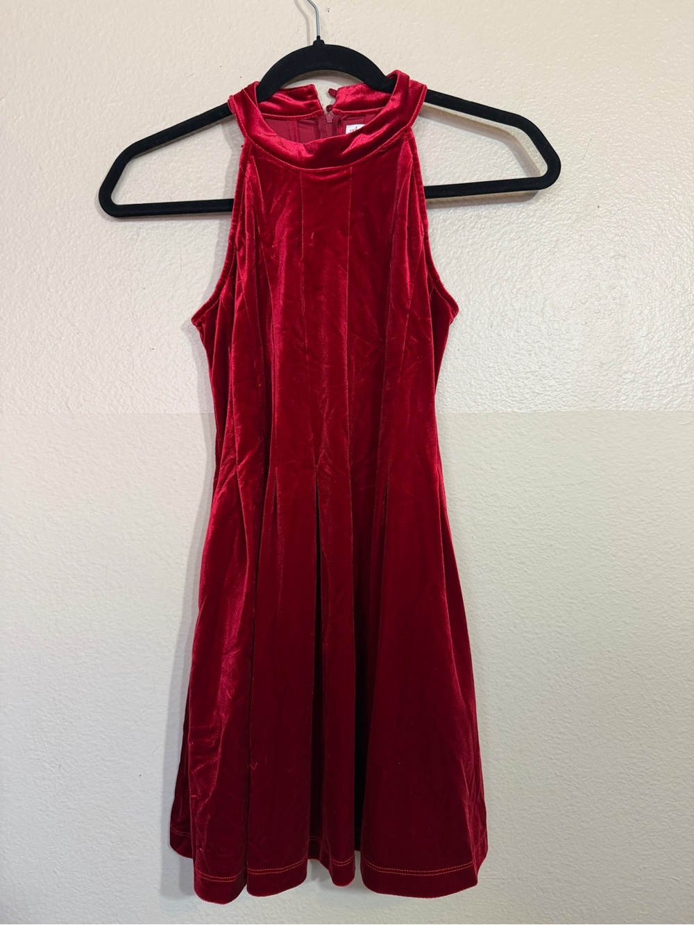 GB Girls Velvet Halter Neck Pleated Dress - Scarlet Red - Size 10